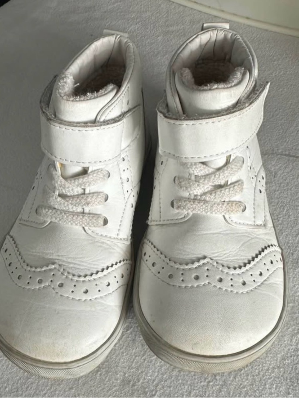 White High-Top Baby Walker Sneakers with Hook-and-Loop Strap